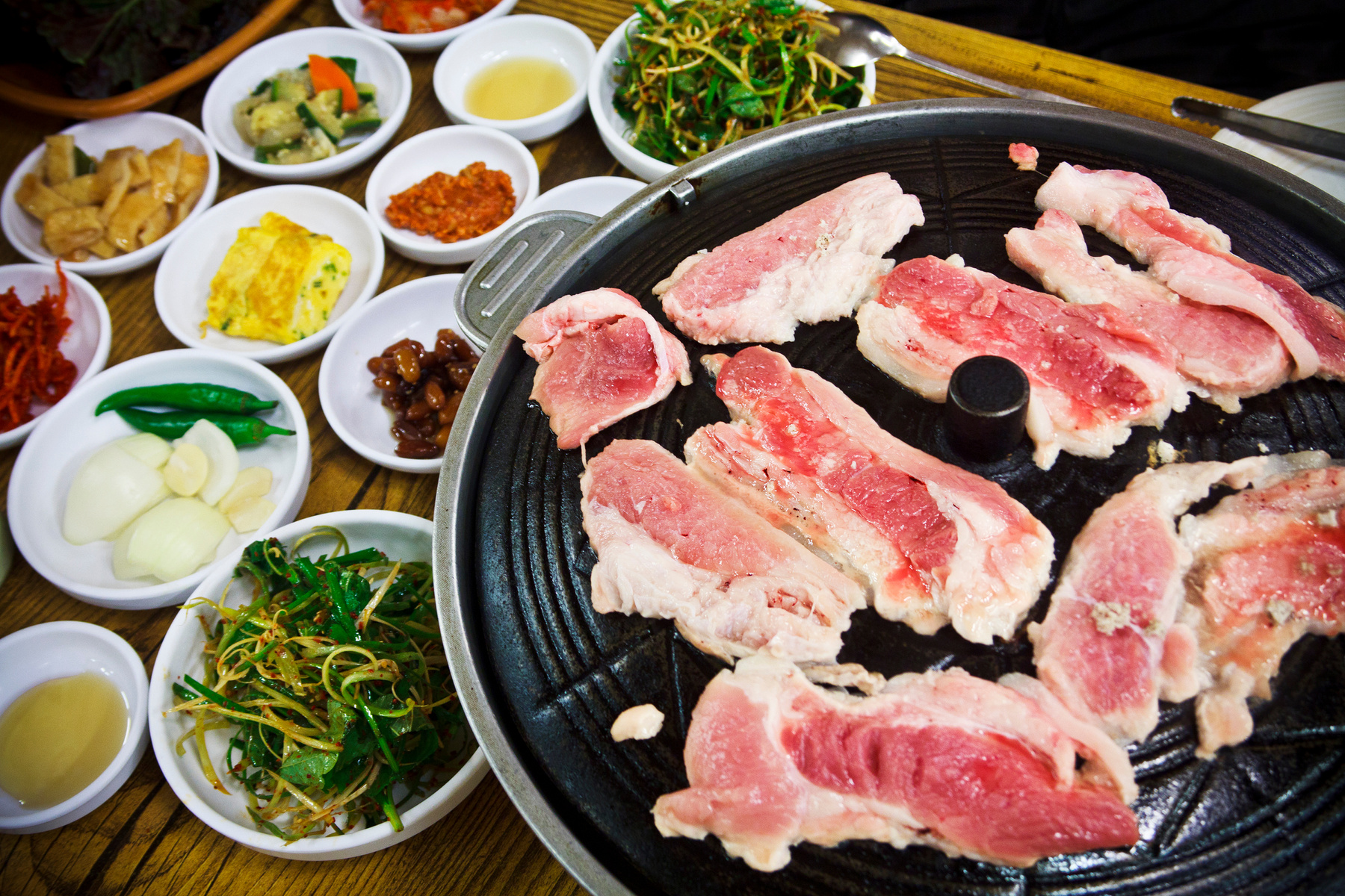 Korean BBQ pork and banchan